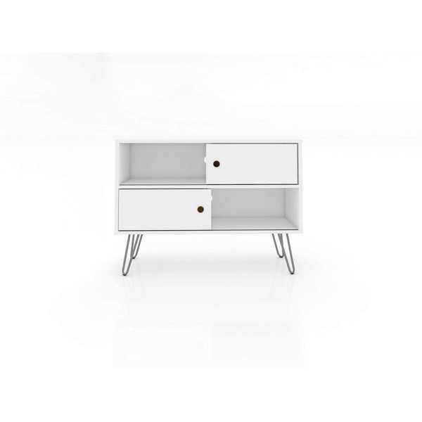 Designed To Furnish Baxter Mid-Century- Modern TV Stand with 4 Shelves in White, 24.21 x 35.43 x 14.17 in. DE2616414